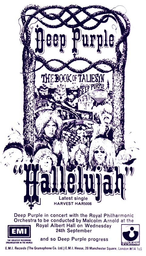 Deep Purple, Hallelujah / Book Of Taliesyn / Concerto advert, 1969