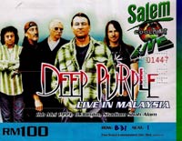 Deep Purple ticket, Malaysia 1999