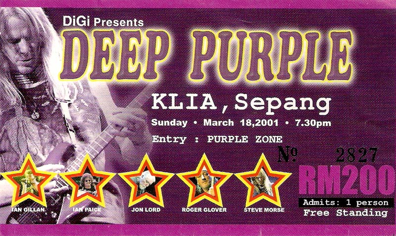 Deep Purple ticket,  Malaysia 2001