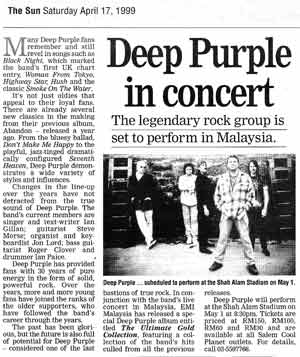 Deep Purple, Malaysia 1999 newspaper cutting