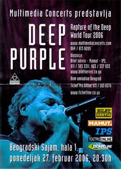 Deep Purple poster. Belgrade 2006