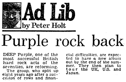 deep purple reunion newspaper cutting