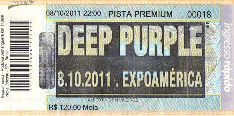 Deep Purple ticket  2011