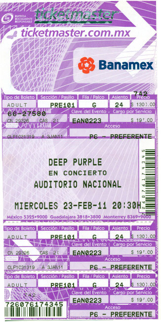 Deep Purple, Mexico City ticket 2011