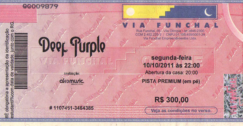 Deep Purple ticket  2011